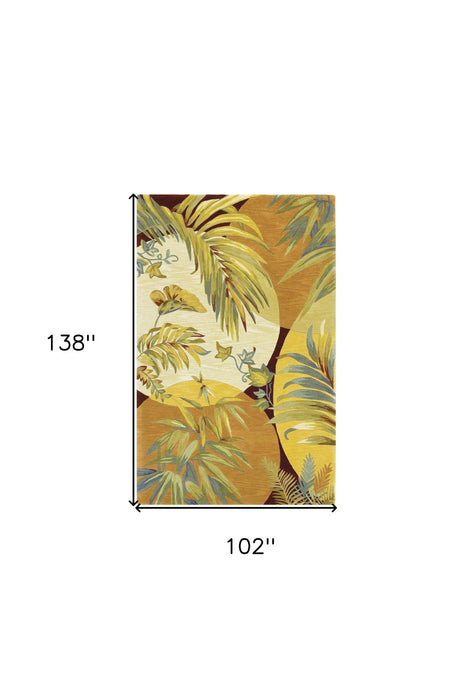 8' x 11' Wool With Greenery Area Rug - Beige