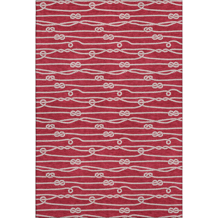 10' X 14' Nautical Washable Area Rug With UV Protection - Red / Ivory