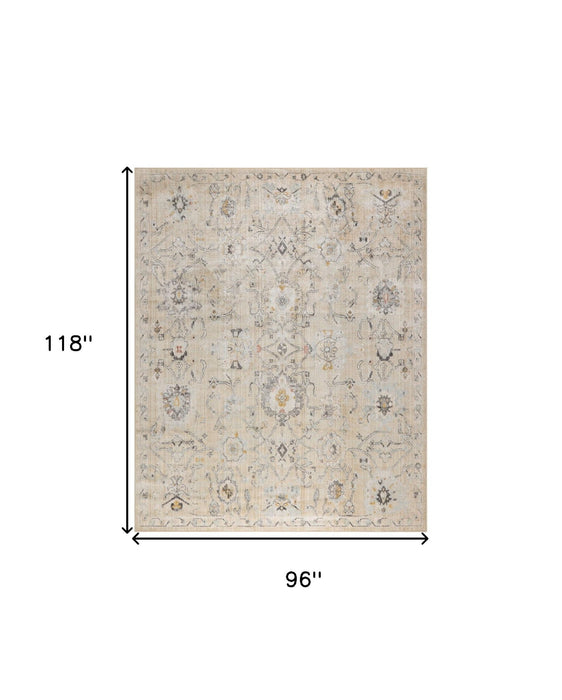 8' X 10' Floral Distressed Area Rug (552950) - Cream / Black / Yellow