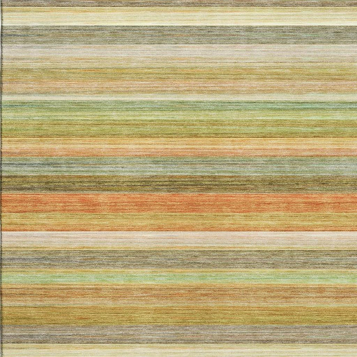 9' X 12' Striped Washable Area Rug With UV Protection (648039) - Fern Green / Orange / Beige