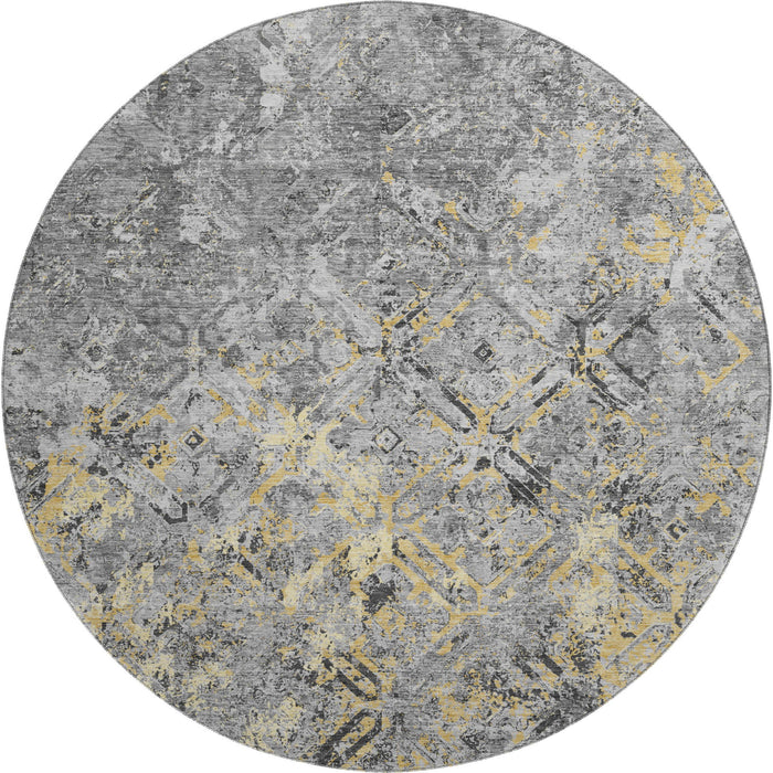8' Diamond Washable Round Rug With UV Protection - Gray
