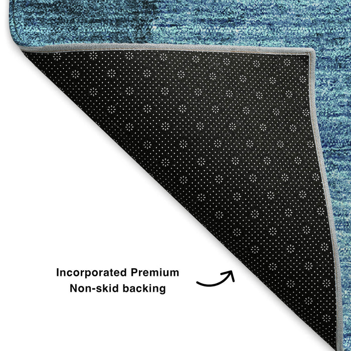 9' X 12' Ombre Washable Area Rug With UV Protection (652754) - Teal / Ivory