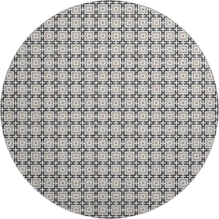 8' Geometric Washable Round Rug With UV Protection (645256) - Black / Ivory