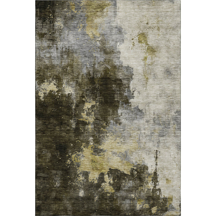 10' X 14' Abstract Washable Area Rug With UV Protection (683614) - Brown / Gold / Silver