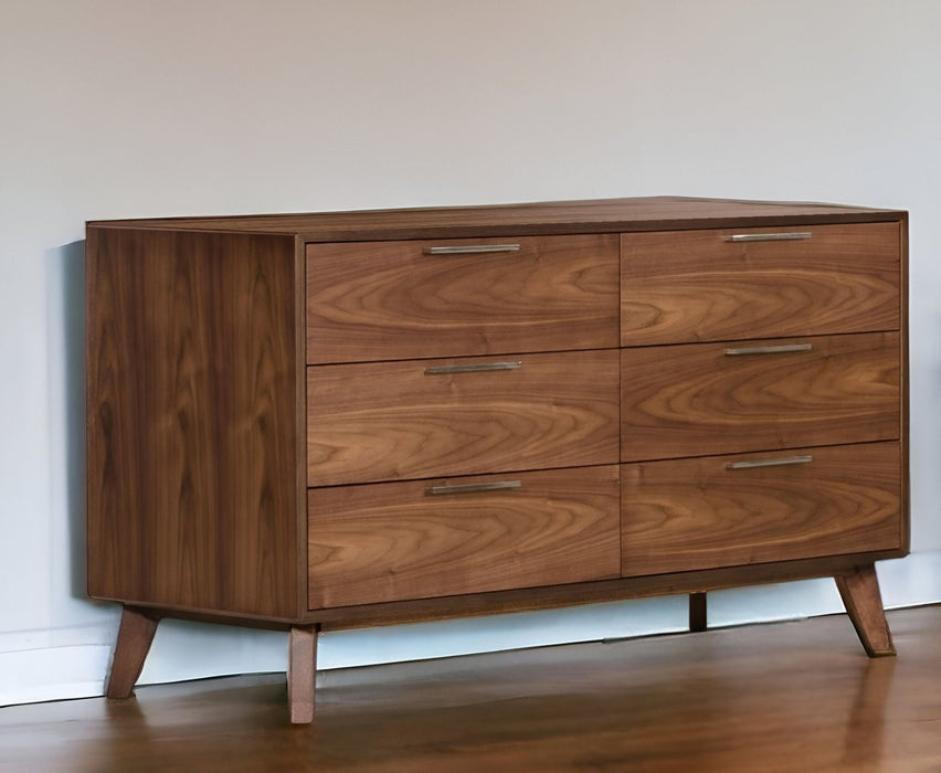 Wood Six Drawer Double Dresser - Brown