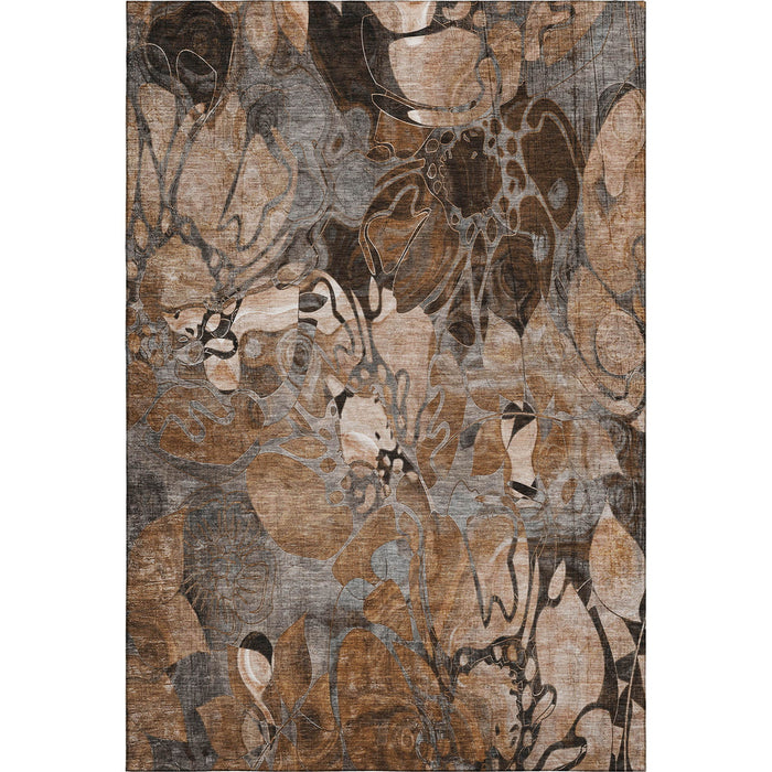 10' X 14' Abstract Distressed Washable Area Rug With UV Protection (648994) - Rust / Gray