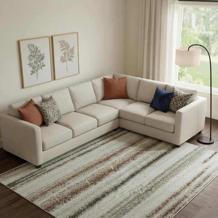 10' X 14' Striped Washable Area Rug With UV Protection (697686) - Beige / Ivory / Brown