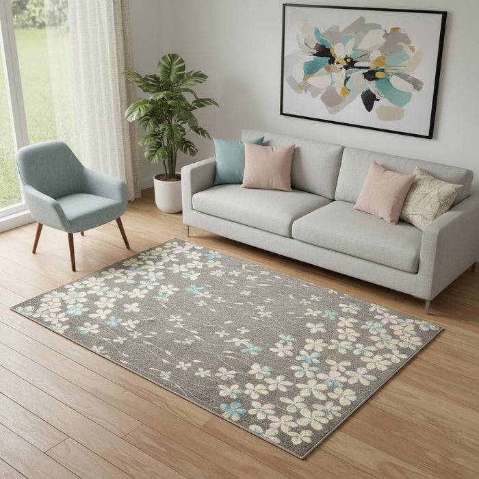 5' X 7' Floral Area Rug (550953) - Gray / Beige