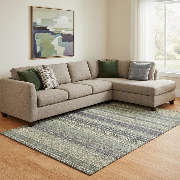 10' X 14' Striped Washable Area Rug With UV Protection (647554) - Sage / Gray / Ivory