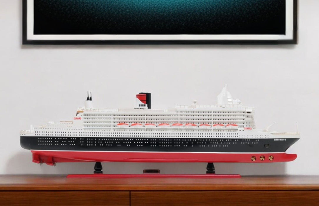RMS Queen Mary II Large Boat Hand Painted Decorative Boat - Black / Red