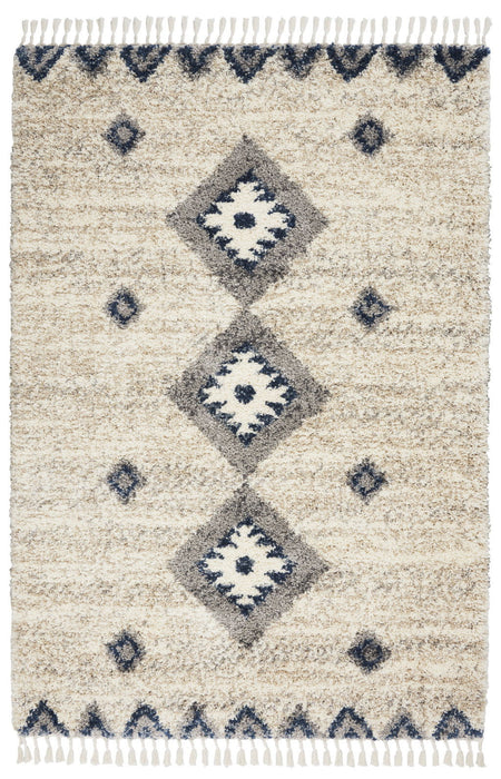 4' X 6' Geometric Shag Non Skid Area Rug With Fringe (552484) - Ivory / Blue / Gray