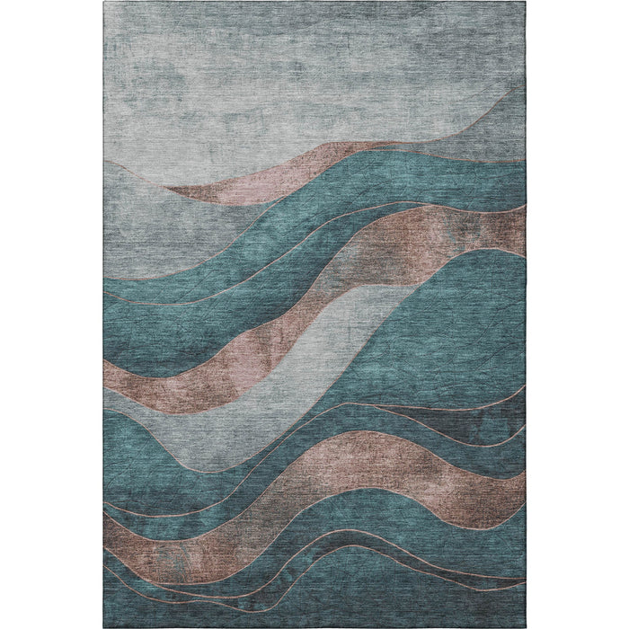 10' X 14' Abstract Washable Area Rug With UV Protection (707161) - Teal / Taupe