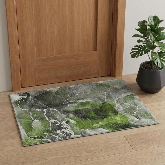 3' X 5' Abstract Washable Area Rug With UV Protection (646675) - Green / Charcoal