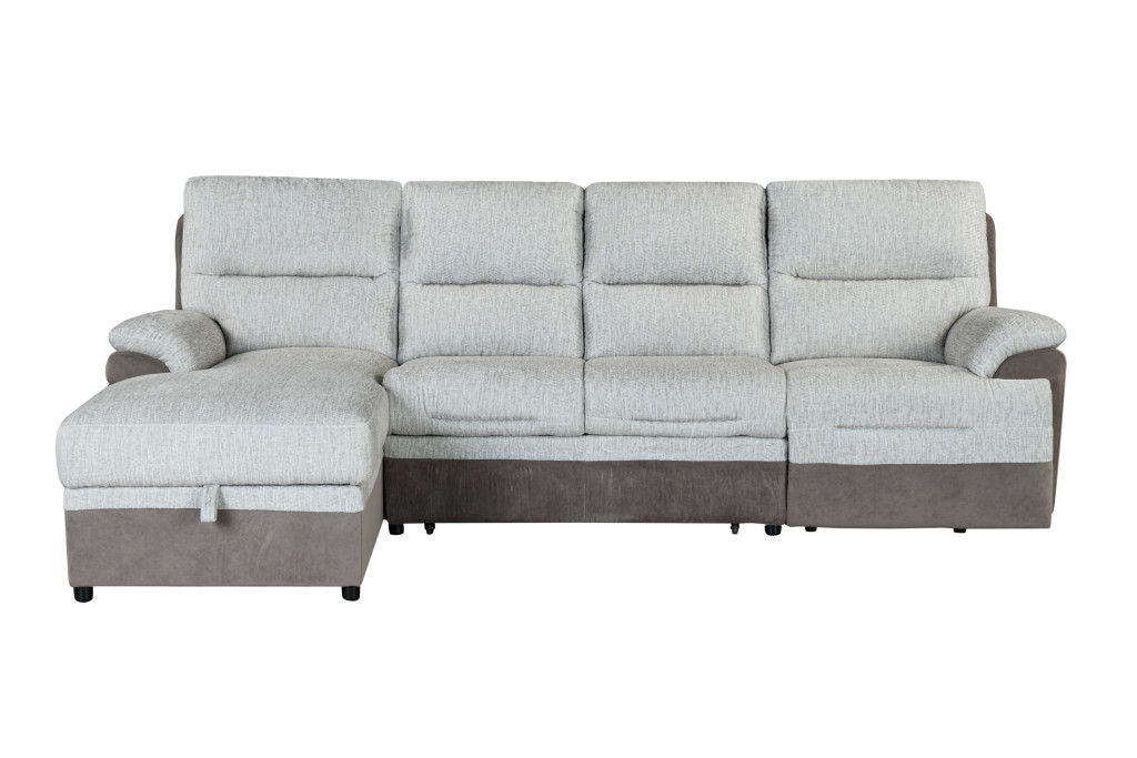 Fabric Sleeper L Shaped Three Piece Sofa Storage Chaise Sectional - Beige / Brown