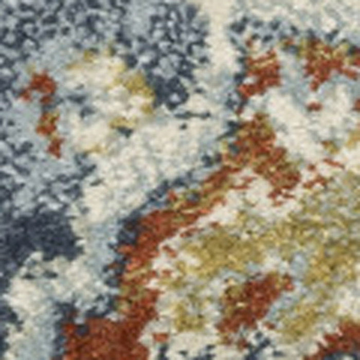 10' x 13' Oriental Power Loom Stain Resistant Area Rug - Blue Beige Rust Gold And Teal