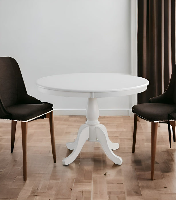 42" Rounded Solid Manufactured Wood And Solid Wood Pedestal Base Dining Table - White