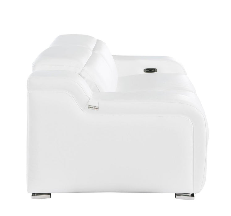 Italian Leather Power Reclining Loveseat (633746) - White / Silver