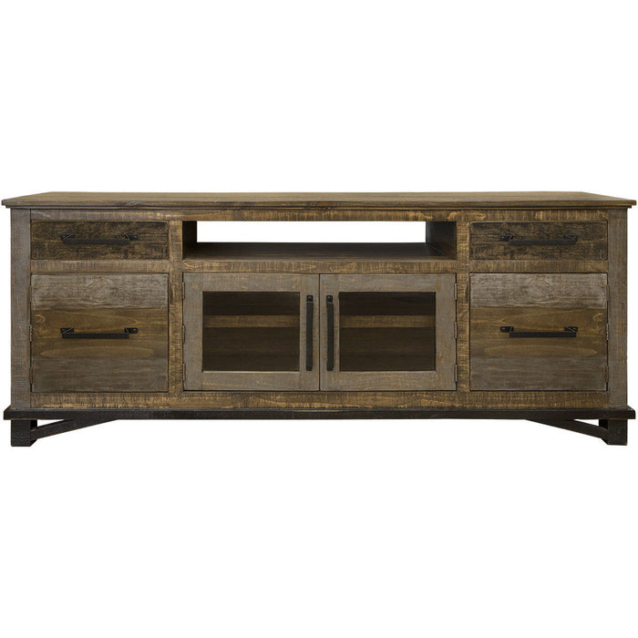 Distressed brown wood TV stand with enclosed storage, HomeRoots enclosed wood cabinet for living room organization.