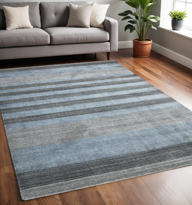 5' X 8' Wool Striped Hand Woven Area Rug - Gray And Light