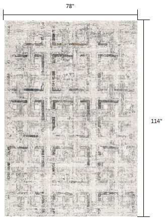 6.5' x 9.5' Abstract Power Loom Area Rug - Ivory And Gray