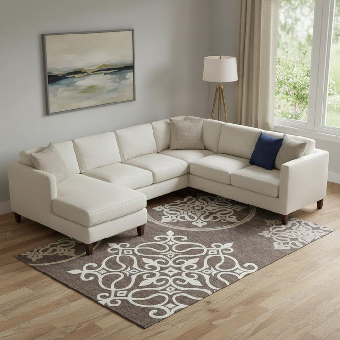 10' X 14' Floral Medallion Washable Area Rug With UV Protection (669510) - Chocolate / Ivory