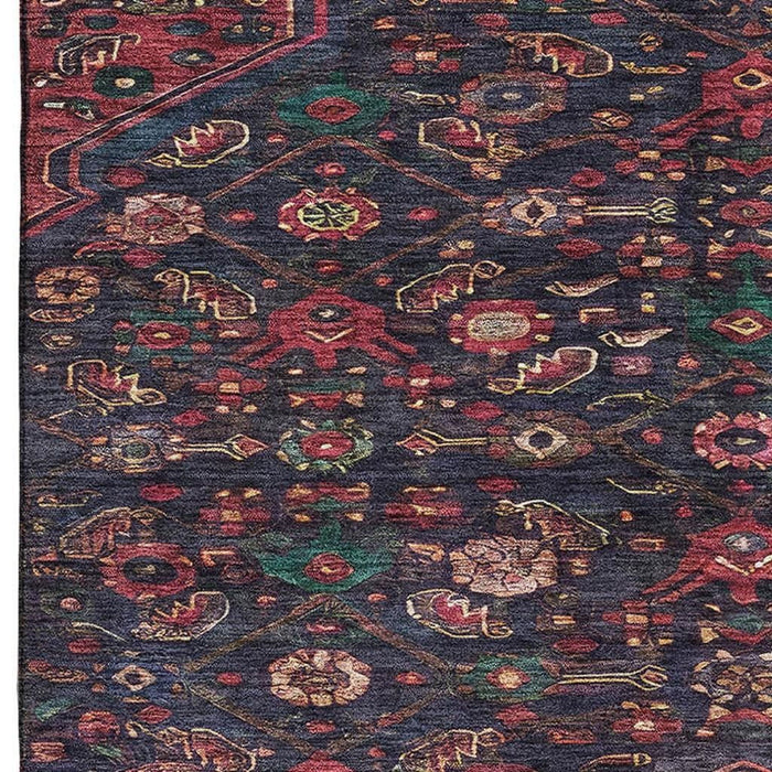 10' X 14' Floral Washable Area Rug With UV Protection (691800) - Navy Blue / Teal / Blush