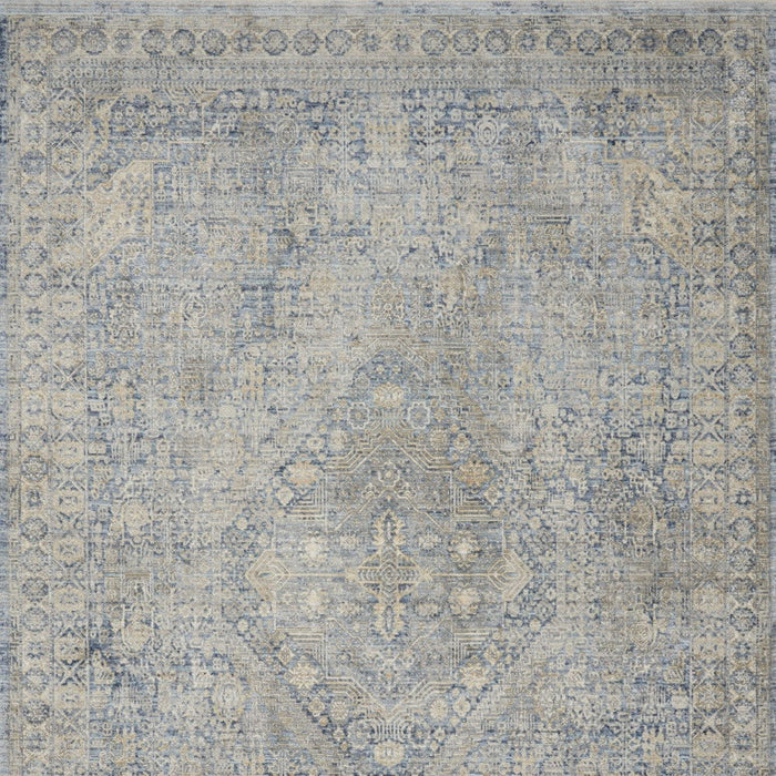 5' X 8' Floral Non Skid Area Rug With Fringe (550253) - Blue / Ivory