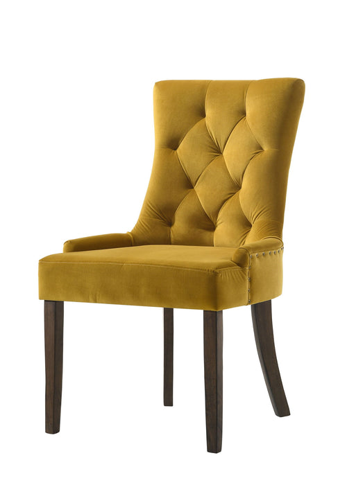 Tufted And Upholstered Velvet And Solid Wood Dining Side Chairs (Set of 2) - Yellow