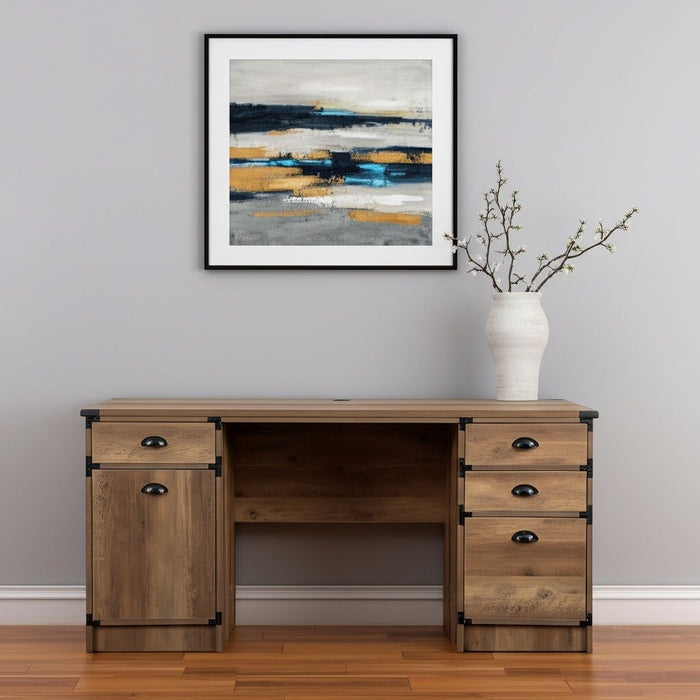 59" Wood Pedestal Computer Desk With Four Drawers - Oak
