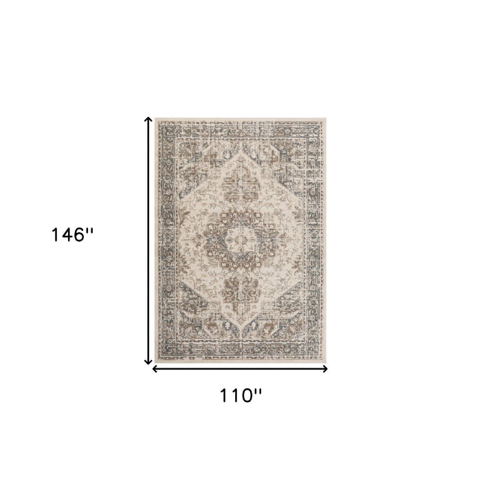 9' x 12' Beige Medallion Power Loom Area Rug - Gray And Light
