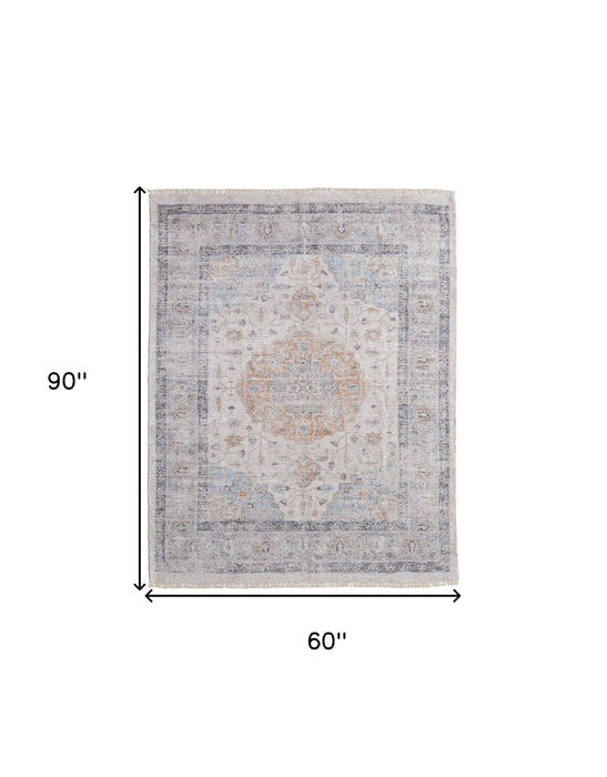5' X 8' Oriental Hand Woven Distressed Area Rug With Fringe - Ivory