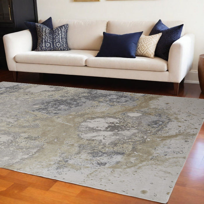 12' x 15' Abstract Power Loom Area Rug - Gray And Ivory