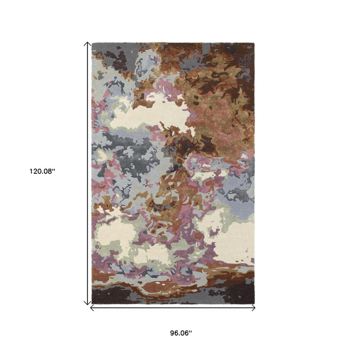 8' X 10' Abstract Hand Tufted Area Rug - Blue And Brown
