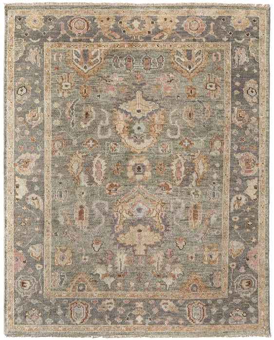 6' x 9' Wool Oriental Hand Knotted Rectangle Area Rug With Fringe - Gray And Gold