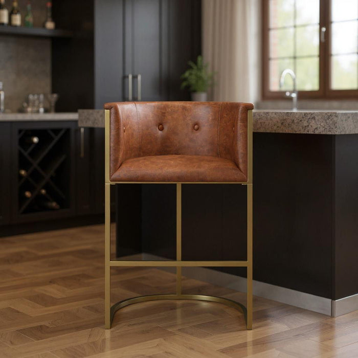 31" Fabric Low Back Bar Height Bar Chair - Brown / Gold