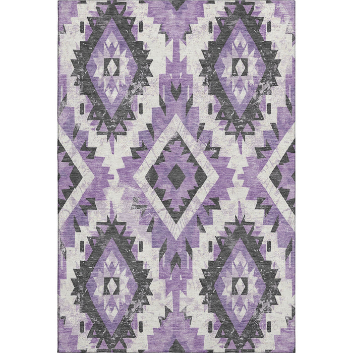 10' X 14' Southwestern Washable Area Rug With UV Protection (706601) - Purple / Charcoal / Ivory