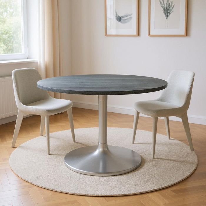 60" Marble And Aluminum Pedestal Base Round Top Dining Room Table - Silver