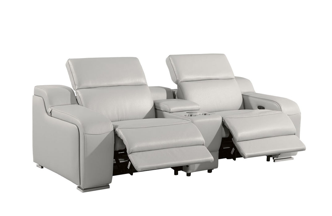 Italian Leather Power Reclining Loveseat With Storage (633755) - Light Gray / Silver