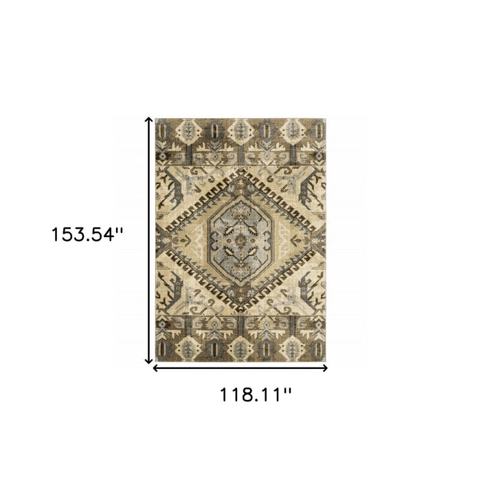 10' x 13' Central Medallion Indoor Area Rug - Tan And Gold