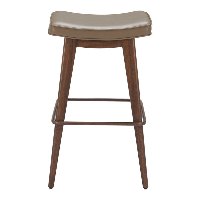 31" Faux Leather And Steel Backless Bar Height Bar Chairs (Set of 2) - Taupe / Walnut