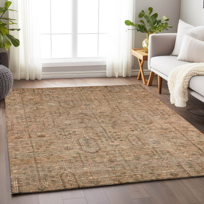 10' X 14' Southwestern Washable Area Rug With UV Protection - Terra Cotta And Copper