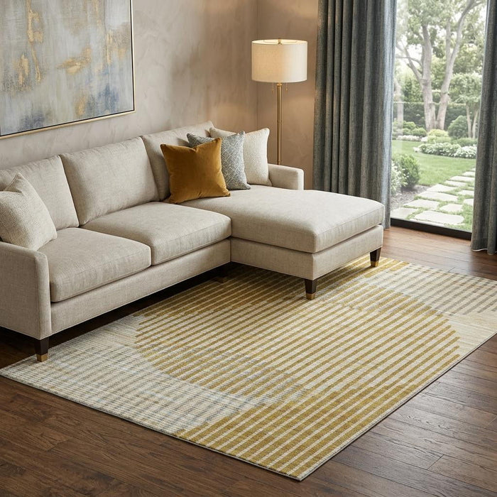 10' X 14' Geometric Washable Area Rug With UV Protection (678796) - Gold / Ivory / Gray