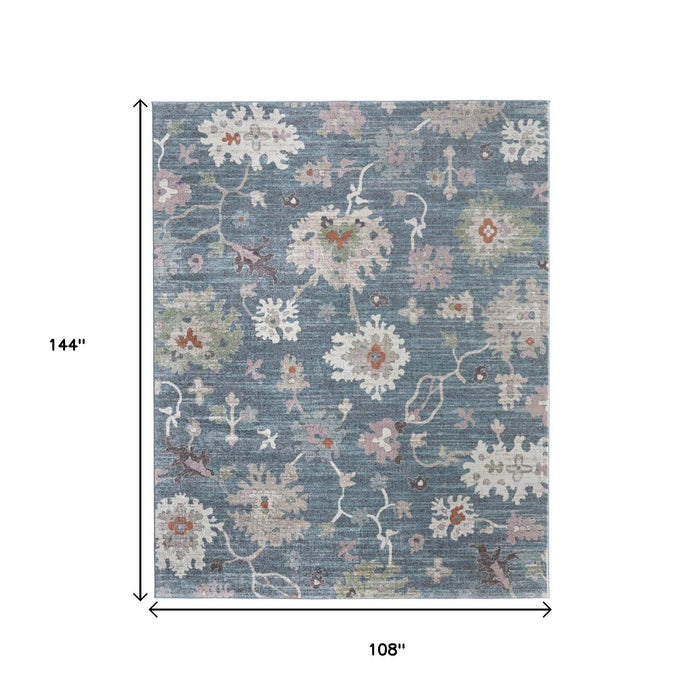9' X 12' Abstract Distressed Polypropylene Area Rug - Blue