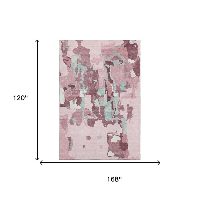 10' X 14' Abstract Washable Area Rug With UV Protection (680747) - Pink / Sky Blue / Ivory