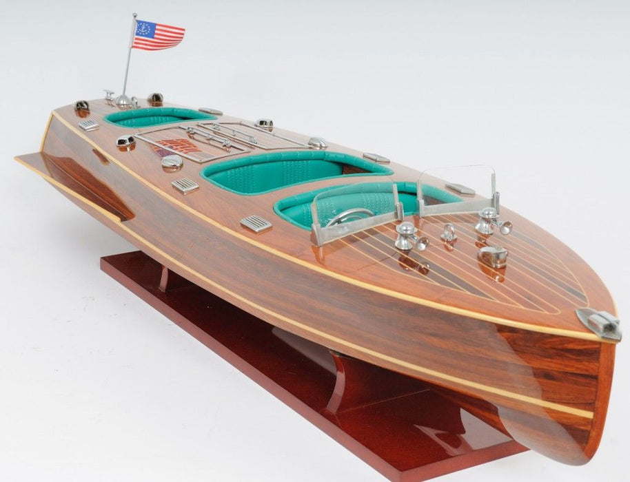 Hand Painted c1928 Chris Craft Triple Cockpit Large Model Boat - Brown