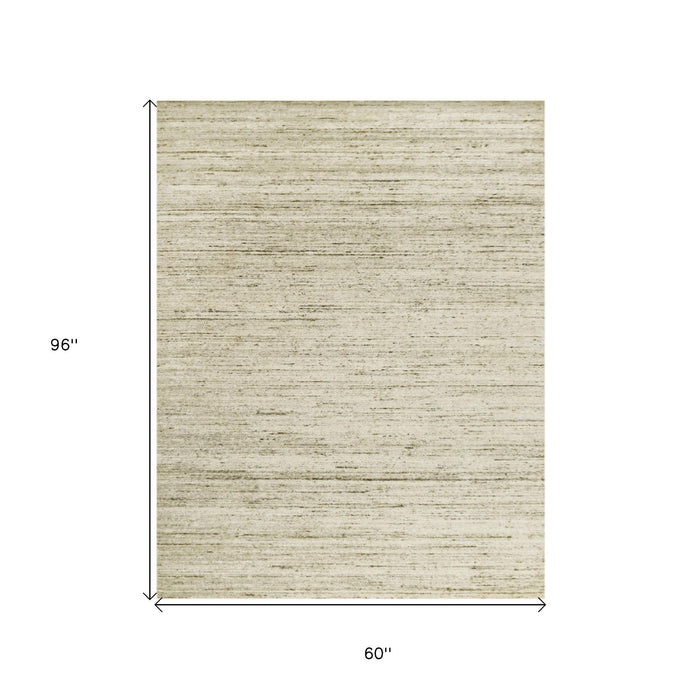 5' X 8' Wool Striped Hand Woven Area Rug - Ivory And Brown
