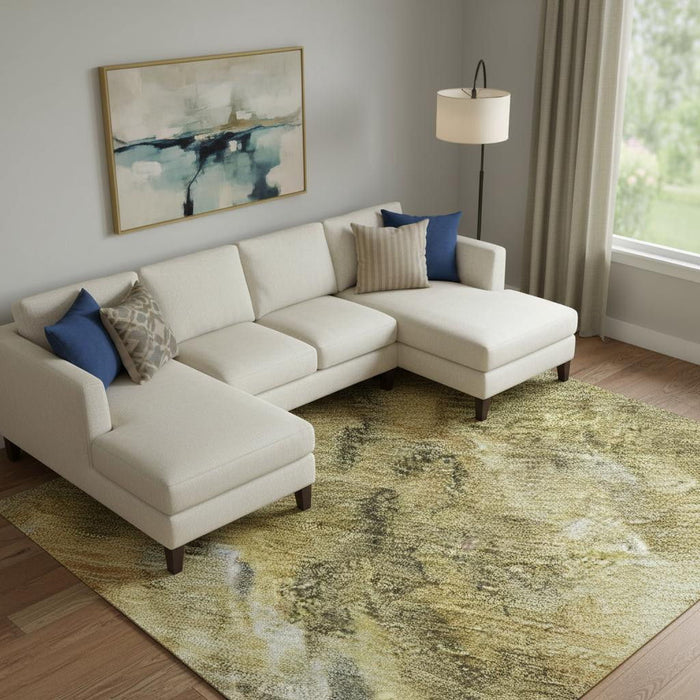 10' X 14' Abstract Washable Area Rug With UV Protection (700319) - Taupe / Gold / Ivory
