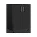 Black wall-mounted accent cabinet with twelve shelves and six drawers, designed for stylish storage and organization.
