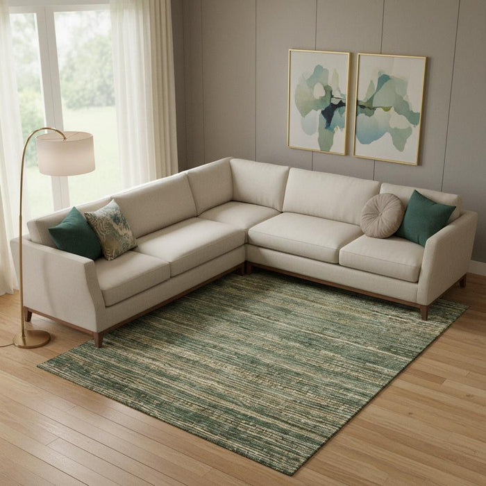 10' X 14' Striped Washable Area Rug With UV Protection (705587) - Fern Green / Taupe