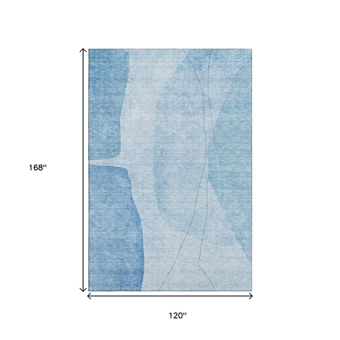 10' X 14' Abstract Washable Area Rug With UV Protection (656561) - Blue / Ivory